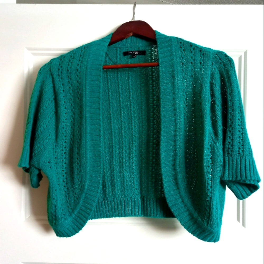 George Teal Short Sleeve Crochet Bolero Shrug Sweater